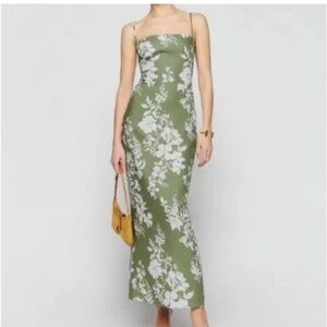 Reformation Frankie Linen Green Floral Dress